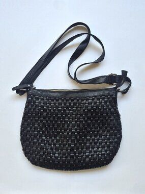 Woven black leather bag